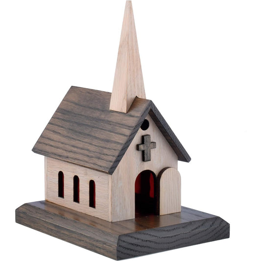 Amish Handcrafted Wooden Church Music Box Solid Oak Amazing Grace How Great Thou Art Little Brown Church (Two Tone Wood Amazing Grace)