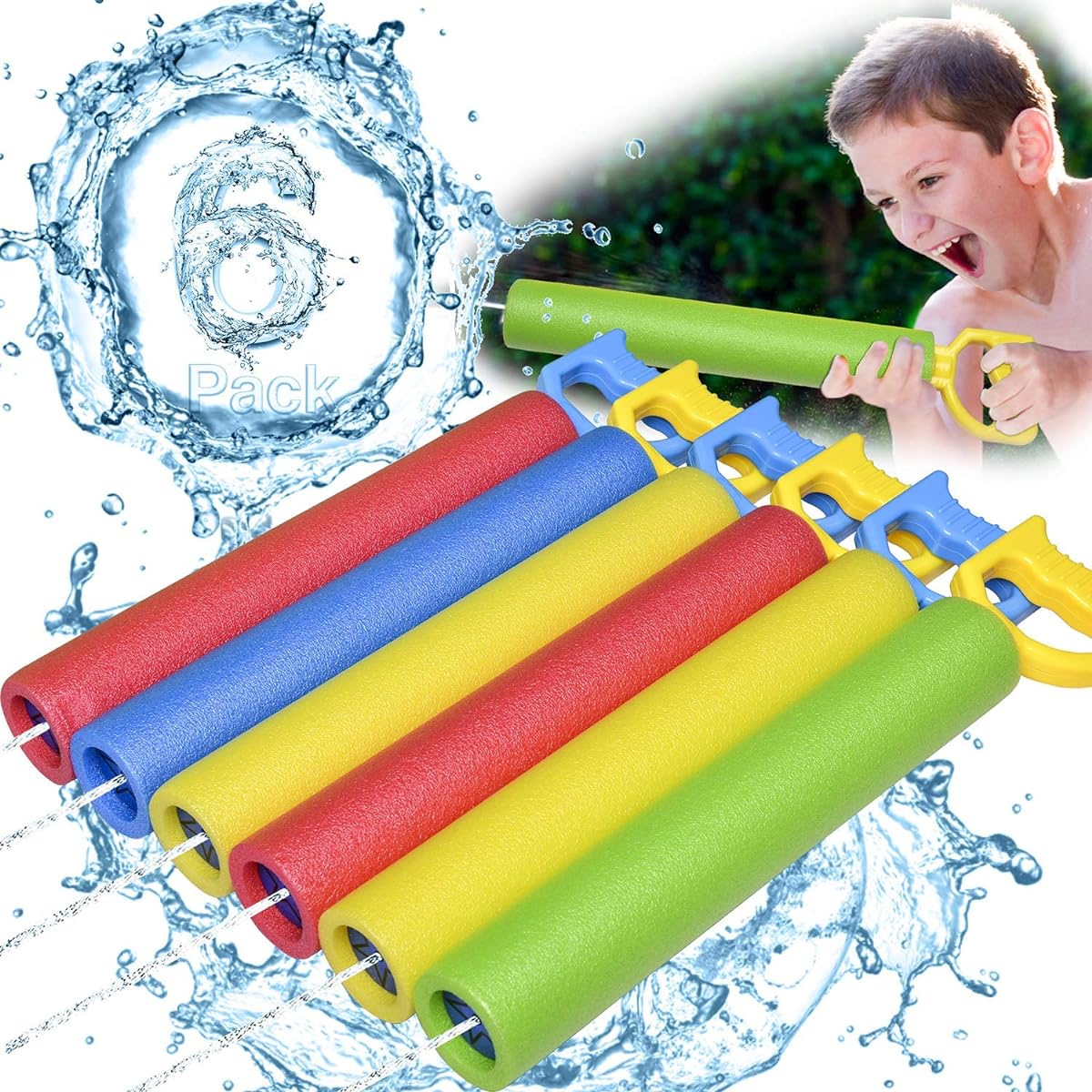 GUORUI Kids Water Squirter 6 Pack 35 Feet Range Water Shooter Kids Foam Pool Water Gun Cannon for Boys Girls Adults Summer Swimming Pool Beach