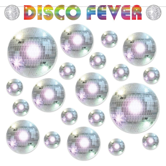 70's Party Disco Fever Hanging Banner Garland and Disco Ball Double Sided Cutout Set Total 21 Pieces