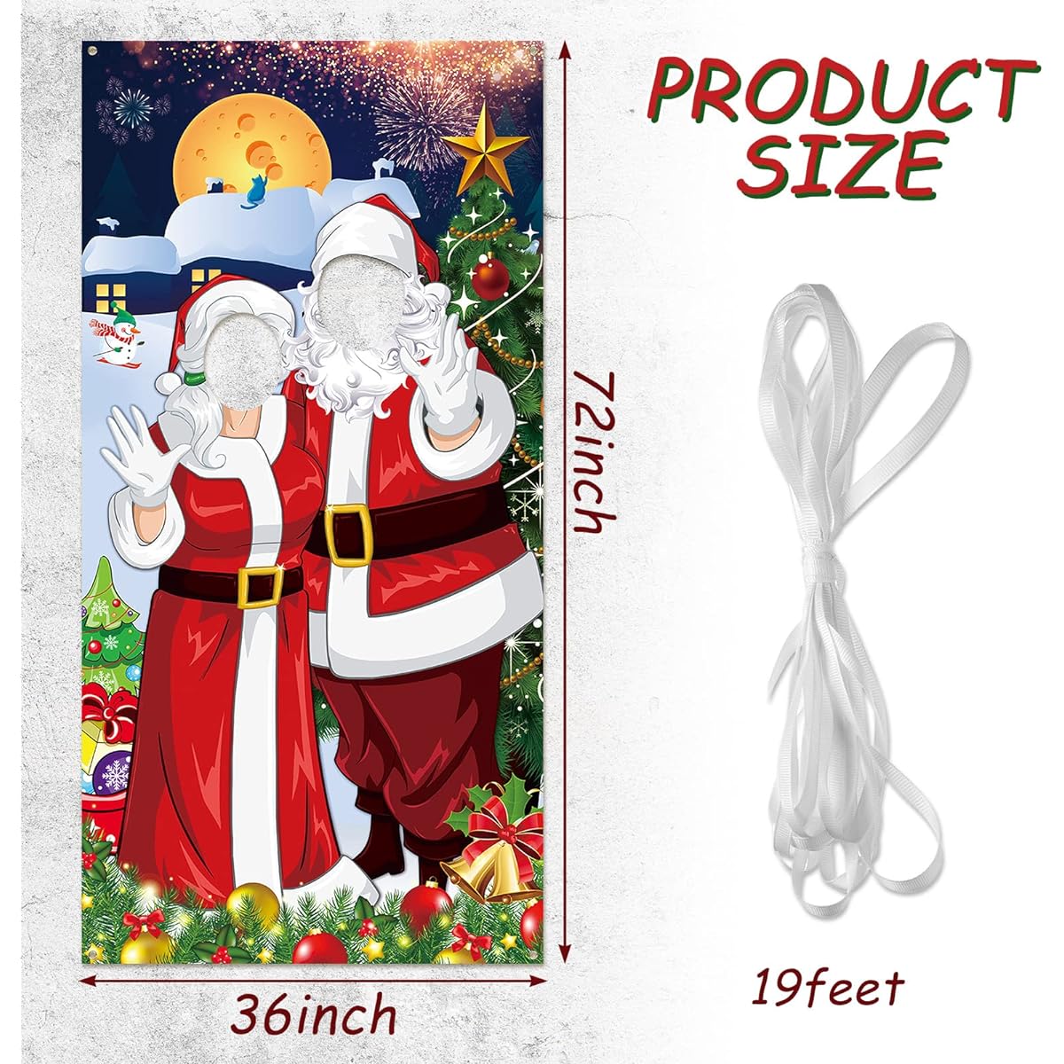 Christmas Party Decorations, Christmas Photo Door Banner Backdrop Props, Giant Funny Christmas Door Decorations Face in a Hole Christmas Photo Booth Props with Rope, Christmas Holiday Party Supplies 72 x 36 Inch