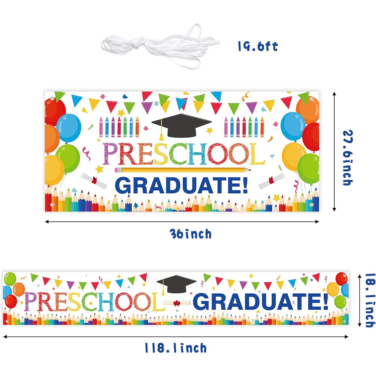 WATINC 2 Pieces Preschool Graduation Backdrop Banner for Kindergarten Congratulations on Graduation 2023 Graduation Class Decorations School Prom Celebration Graduation Party Photo Shoot Supplies Decorations for Kids