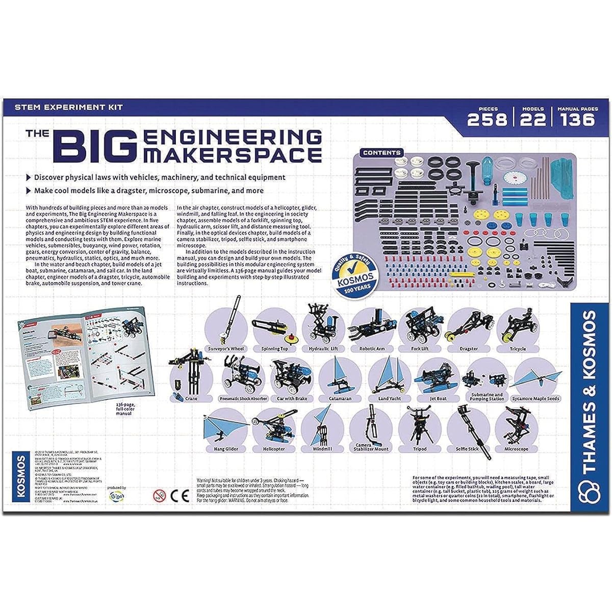 Thames & Kosmos Big Engineering Makerspace Science Kit 22 Physics Lessons Experiments Toy of the Year Award Finalist Homeschool Learning Pod STEM Kit