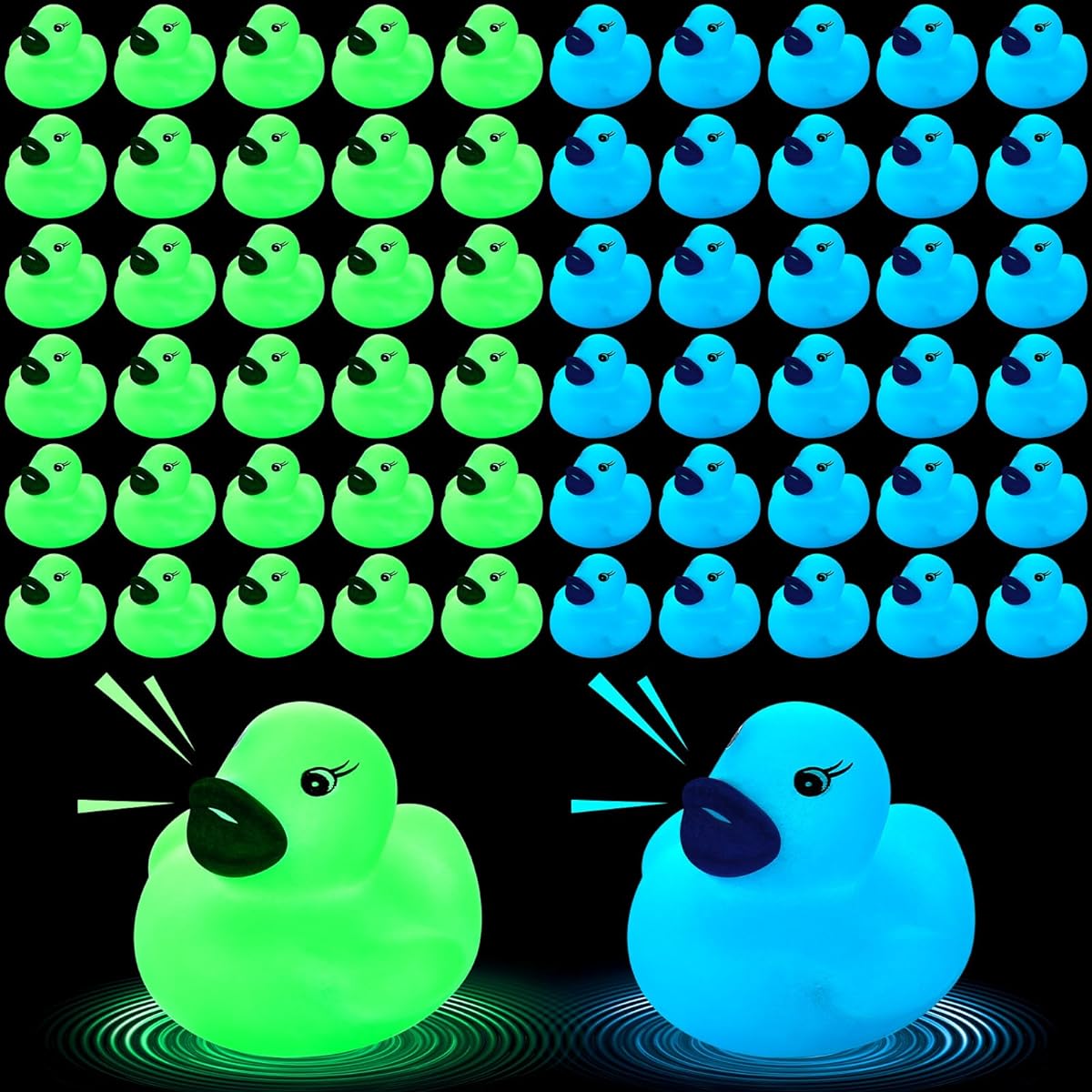 Hiboom 120pcs Glow in the Dark Rubber Ducks, Squeaky Glow Rubber Ducks, Fluorescent Floating Bath Toys, Mini Light Up Ducks for Gifts Pool Shower Party Favors DIY Room Bathtub Decor School Supplies