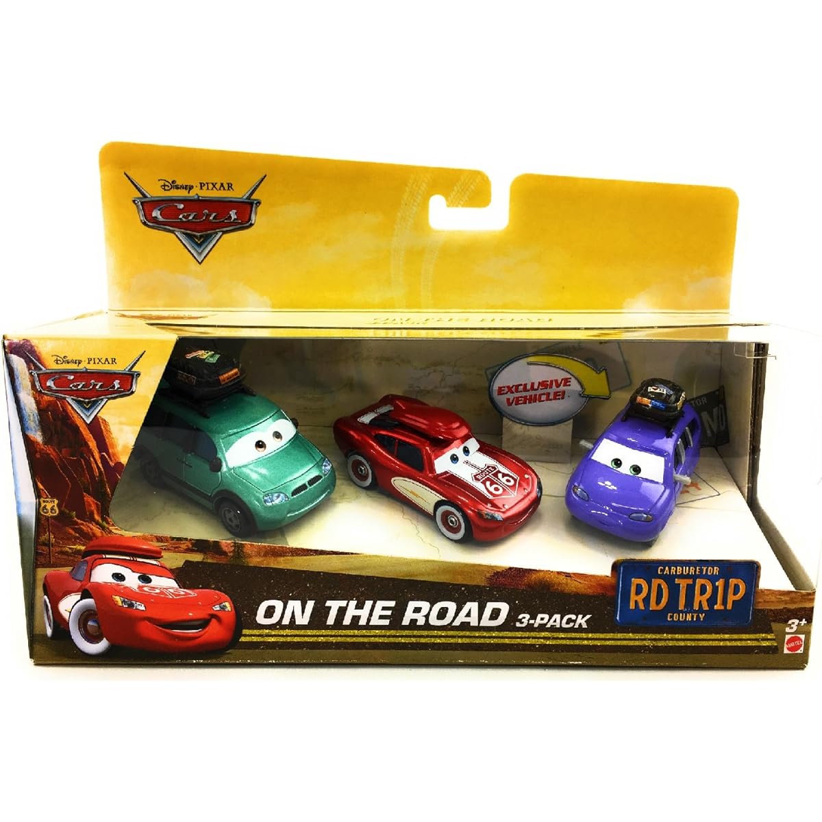 Disney Pixar Cars On The Road 3-Pack Featuring Cruisin' Lightning McQueen, Van, Mini with Luggage Carrier