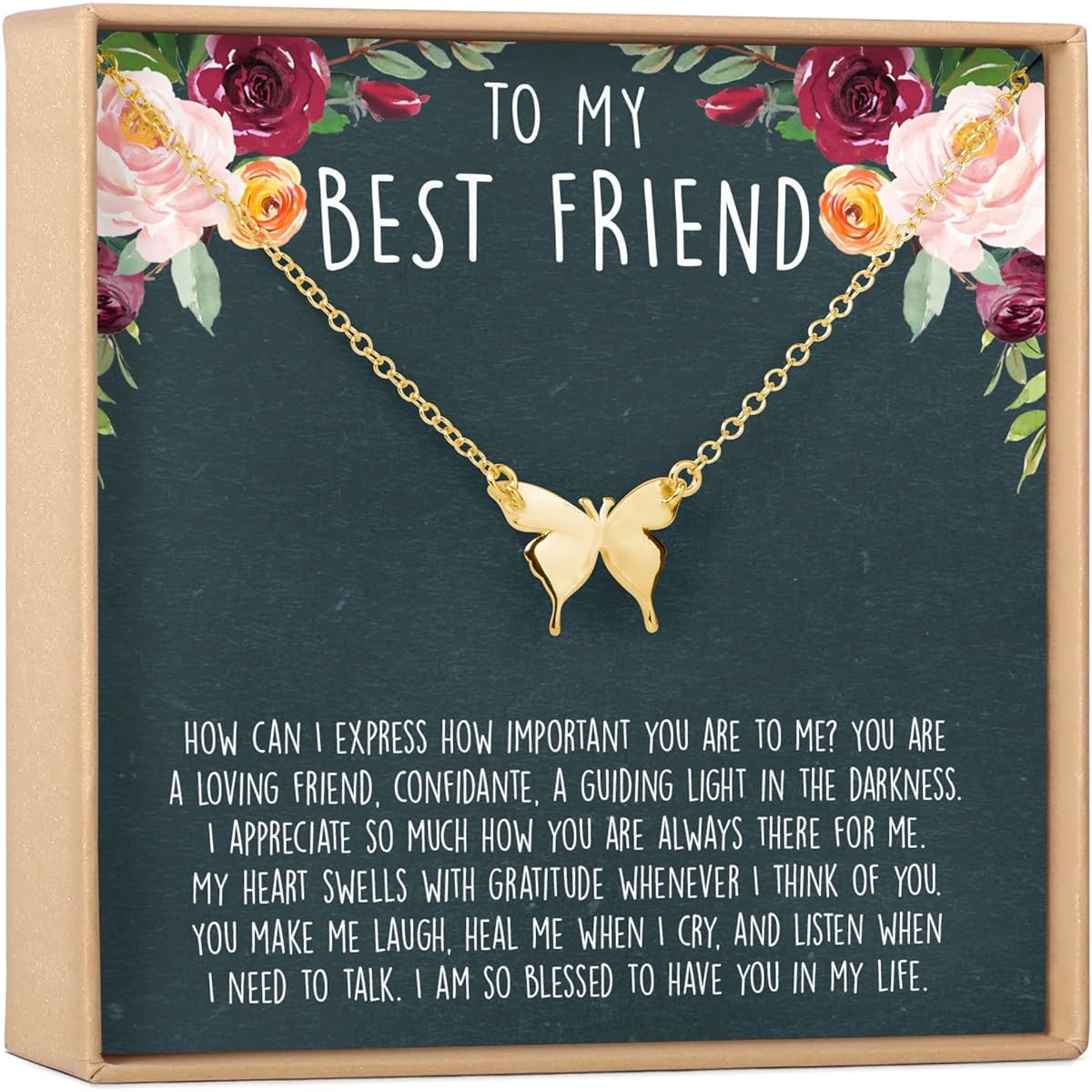 Best Friend Necklace - BFF Gift Jewelry Long Distance Quote Friends Forever Present Heart Felt Card & Jewelry Gift for Birthdays, Holidays and More