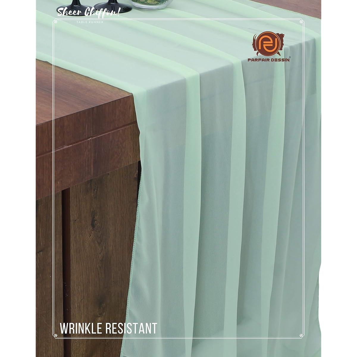 Parfair DessinSage Green 5x10ft Sheer Chiffon Table Runner 30x120inch Romantic Rustic Boho Decorations for Bridal Shower Wedding Birthday Party Cake Table Pack of 5 Sage Green