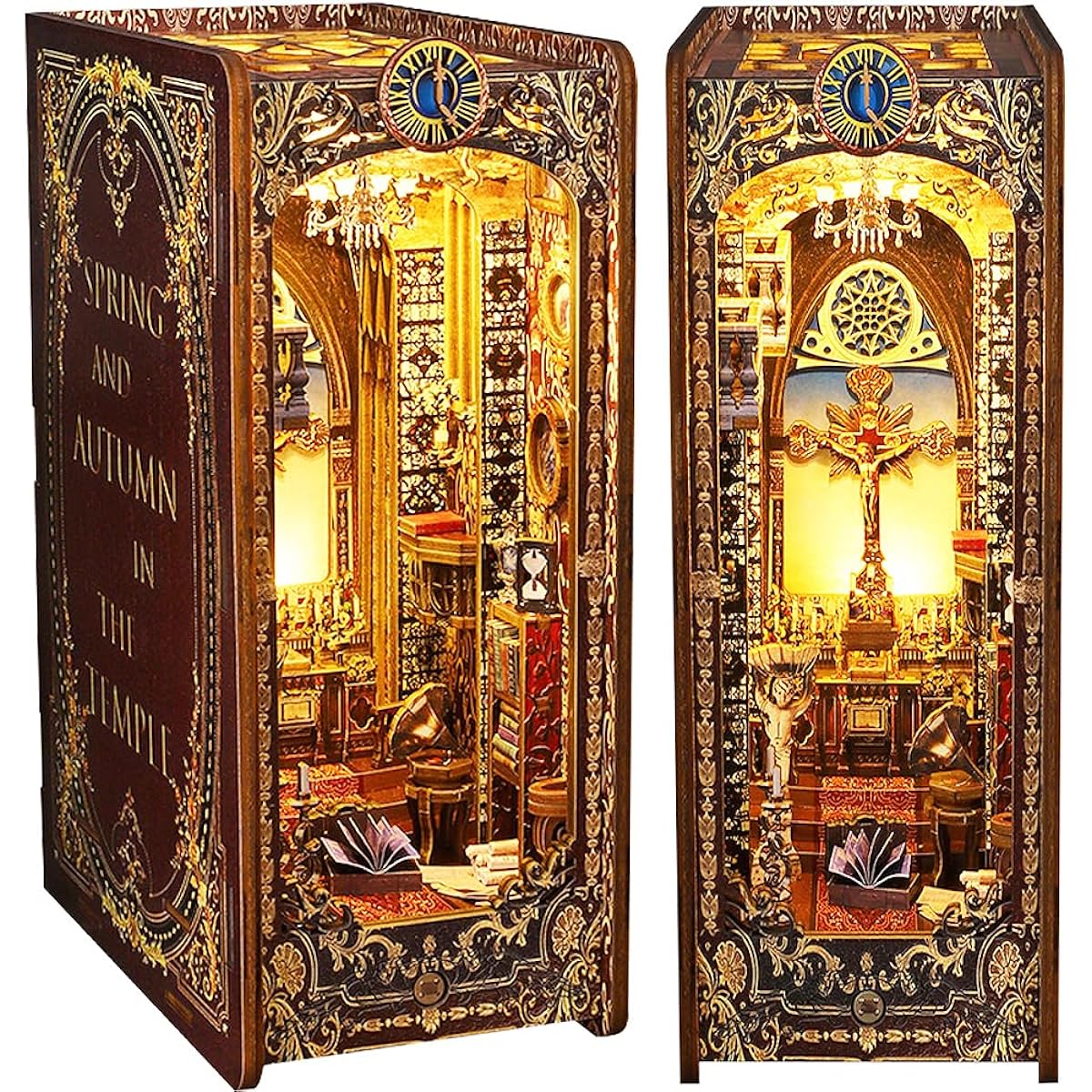 TuKIIE DIY Book Nook Miniature Kit Book Nook Dollhouse Bookshelf Insert Sensor Light & Music Movement Decorative Bookend Stand Model Kit for Kids Teens Adults (Church of the Covenant)