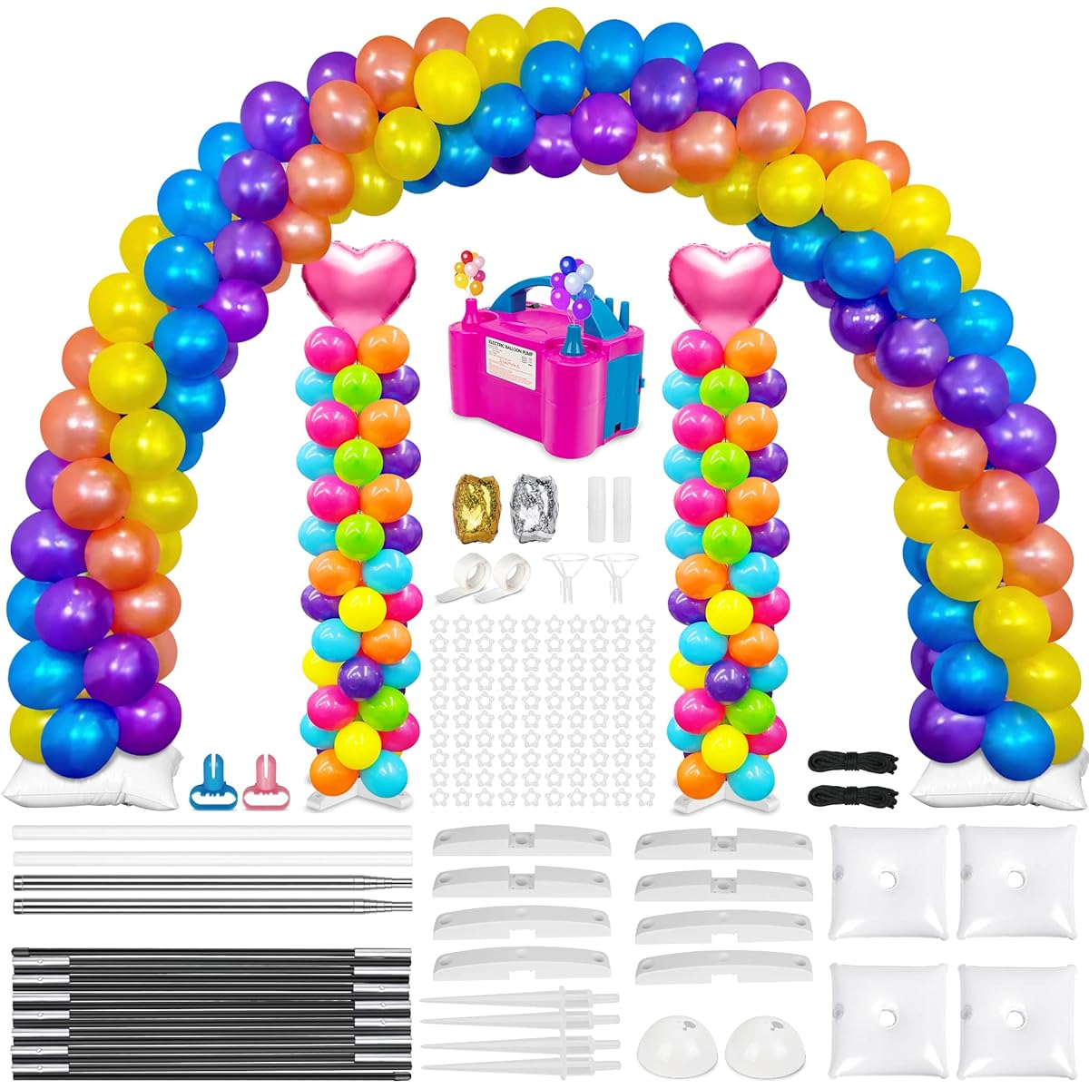 Balloon Arch Kit Metal Balloon Column Stand Balloon Pump Electric & Water Bag Adjustable Balloon Stand for Floor Balloon Kit Wedding Birthday Party Supplies Decoration