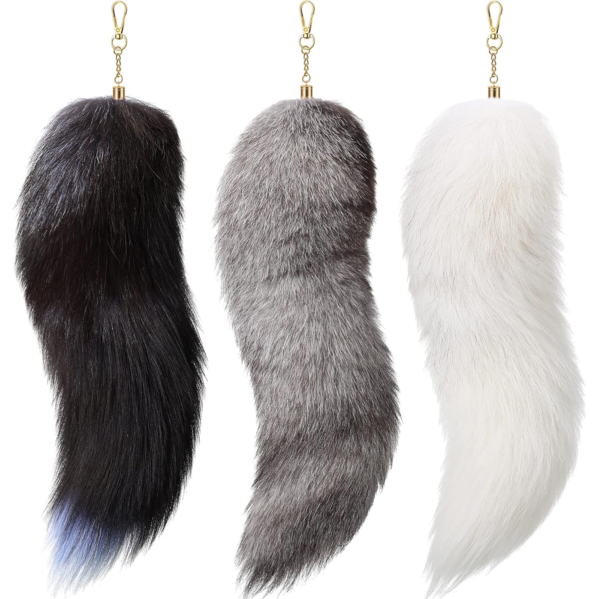 Fox Tails 3pcs Giant Fluffy Real Fur Multicolor Fox Tail Keychain Accessories Animal Tail for Handbag Keychain Tassel
