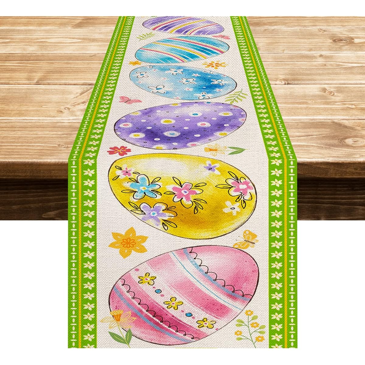 EDDERT Cute Easter Egg Easter Table Runner Seasonal Spring Holiday Kitchen Dining Table Runner Home Party Decoration 13 x 72 inches