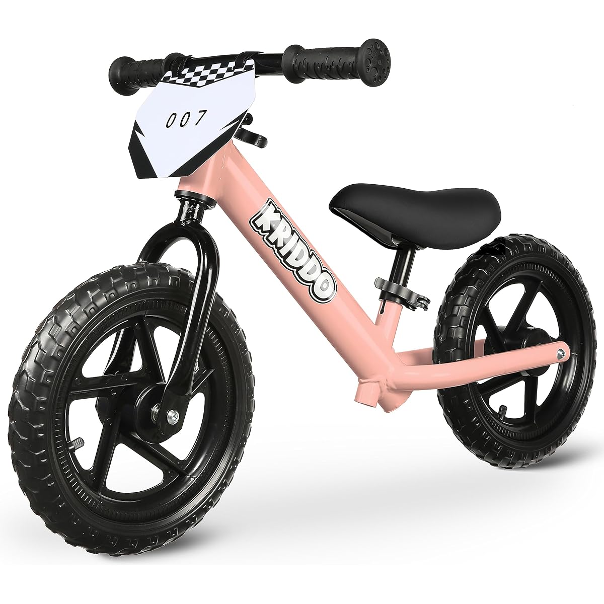 KRIDDO Toddler Balance Bike 2 Year Old, Age 24 Months to 5 Years Old, 12 Inch Push Bicycle with Customize Plate (3 Sets of Stickers Included), Steady Balancing, Gift Bike for 2-3 Boys Girls, Pink