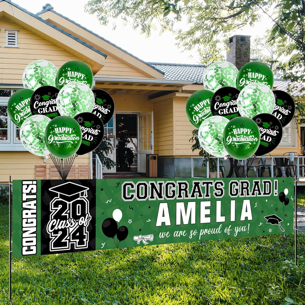 NUTTYBASH Graduation Party Decorations 2024 Graduation Decorations Graduation Banner 2024 Personalized Balloons Graduation Party Supplies for College High School Prom Party (Green)