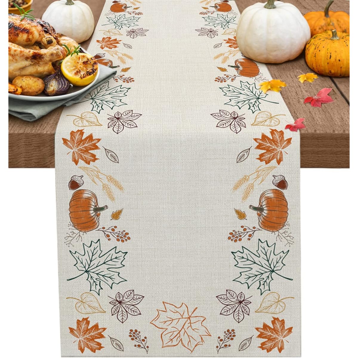 Autumn Table Runner 72" Long Pumpkin Pine Cone Maple Leaf Fall Leaves Thanksgiving Runner Dining Table Dinner Runner Kitchen Party Table Decoration