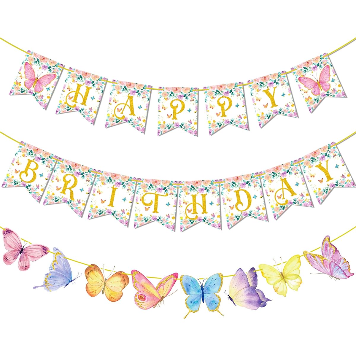 Butterfly Happy Birthday Banner,Butterfly Birthday Party Decorations,Butterfly Floral Theme Party,Spring Summer Theme Party,Baby Shower Wedding Supplies
