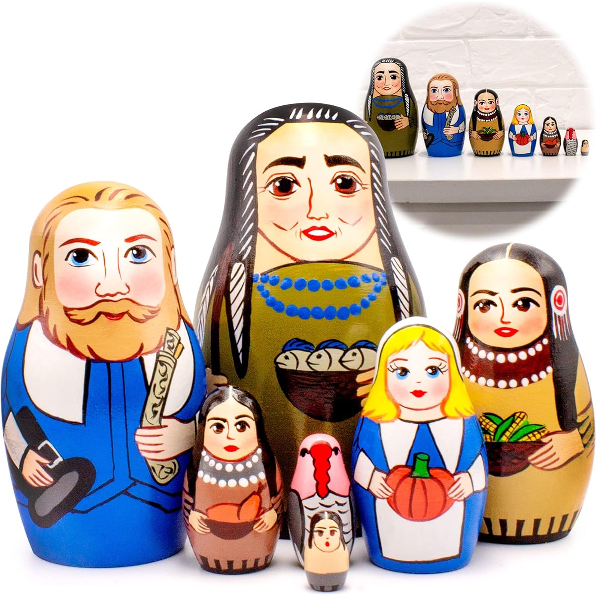AEVVV Happy Thanksgiving Russian Nesting Dolls Set of 7, Russian Dolls for Thanksgiving Table Decorations, Thanksgiving Decorations, Thanksgiving Gifts