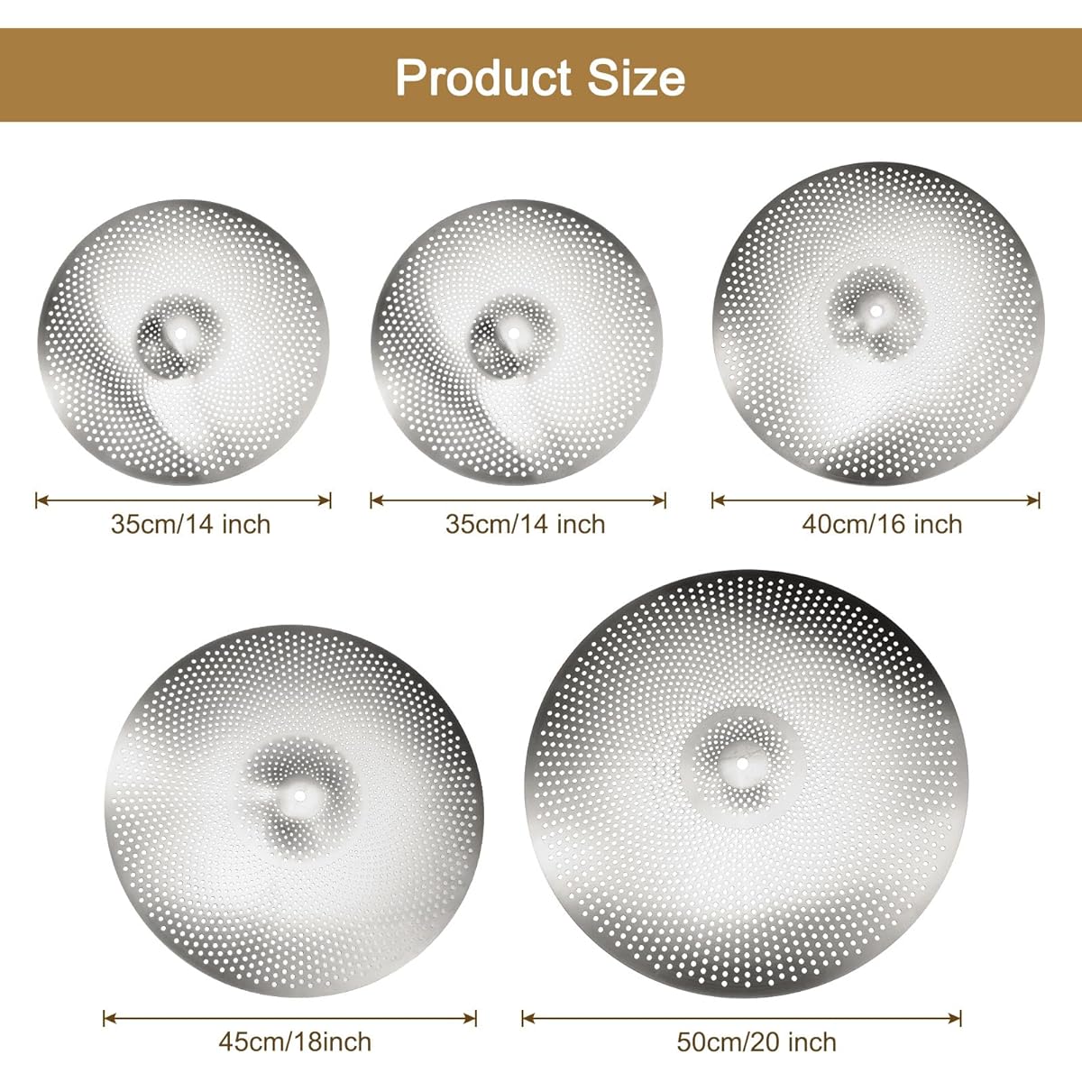 uxcell Mute Cymbal Set 35 cm 40 cm 45 cm 50 cm Low Volume Practice Cymbals with Bag Silver 5 Pieces