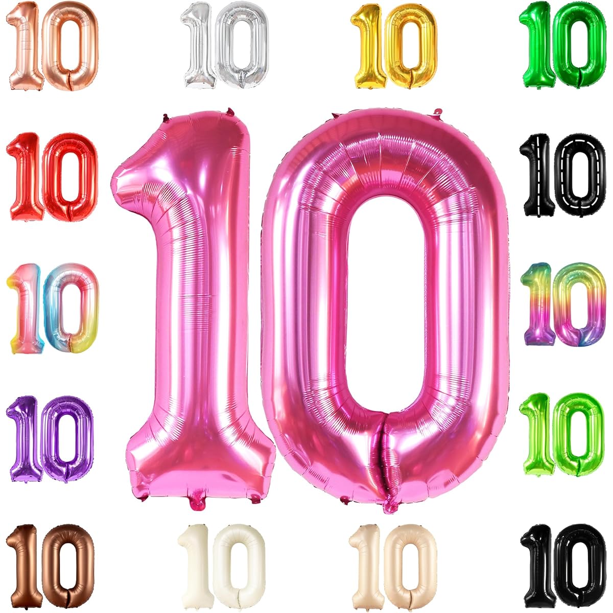 KatchOn Giant Hot Pink 10 Number Balloons - 40 Inch | Hot Pink 10th Birthday Balloons 10th Birthday Decorations for Girls | Pink Number 10 Balloons | 10th Birthday Balloons for Girls