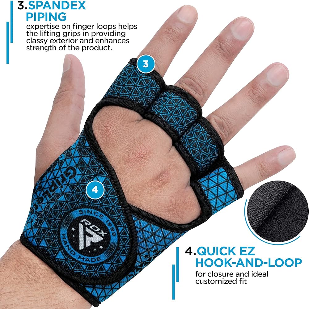 RDX Weightlifting Gloves Non-Slip Neoprene Gym Powerlifting Fitness Strength Training Bodybuilding Workout (Blue, S/M)