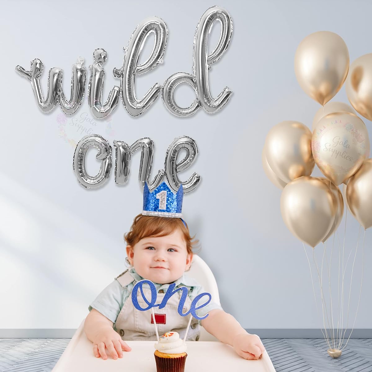 Wild One Cursive Letter Balloons - First Birthday Decorations Party Supplies for Baby Boys and Girls | Silver Wild One Balloon Sign Banner Script Letters (Cursive Silver)