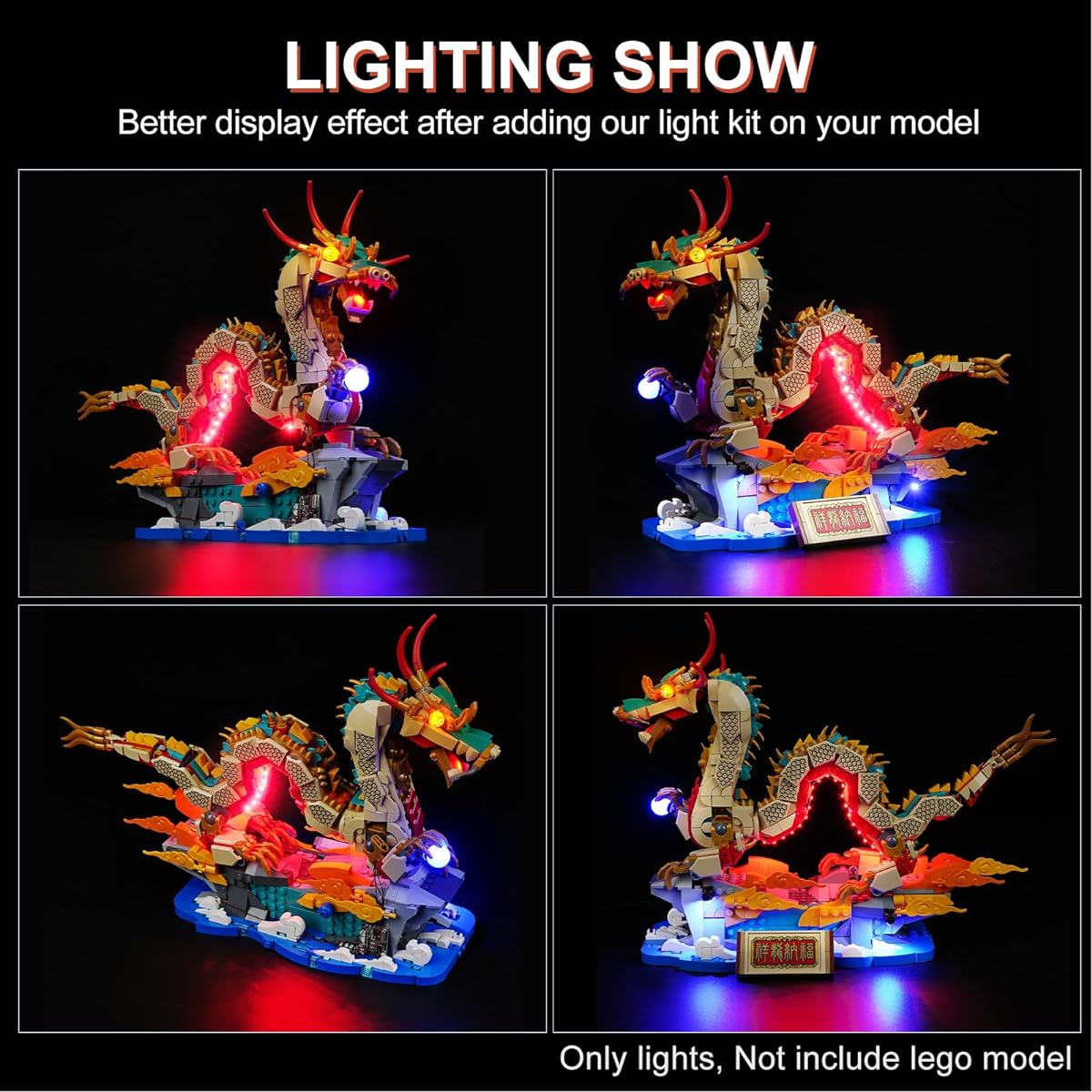 Rorliny Light Kit for Lego 80112 Auspicious Dragon Remote Control Lighting Set Lego-80112 Auspicious Dragon Building Set (Light Only, No Lego Set)