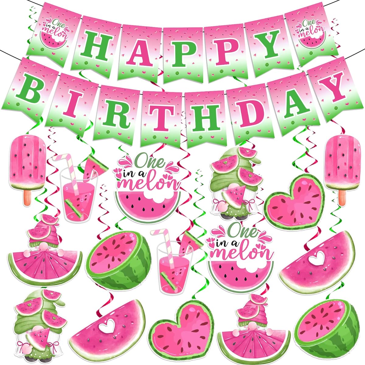 Watermelon Party Decorations Melon Party Decorations with Happy Birthday Banner and Watermelon Hanging Swirls Watermelon Birthday Party Supplies