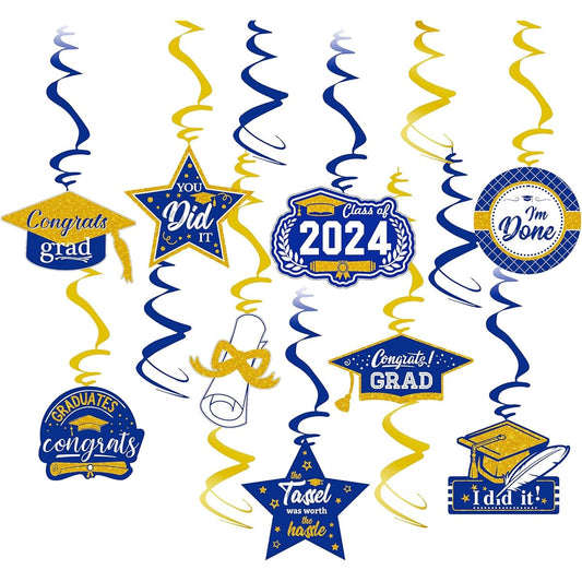 2021 Graduation Party Decorations Kit Hanging Swirls (18 Pieces) Navy Blue Black and Silver, Class of 2021 Graduation Party Supplies Decorations, Congratulations Swirls for Graduation Celebration