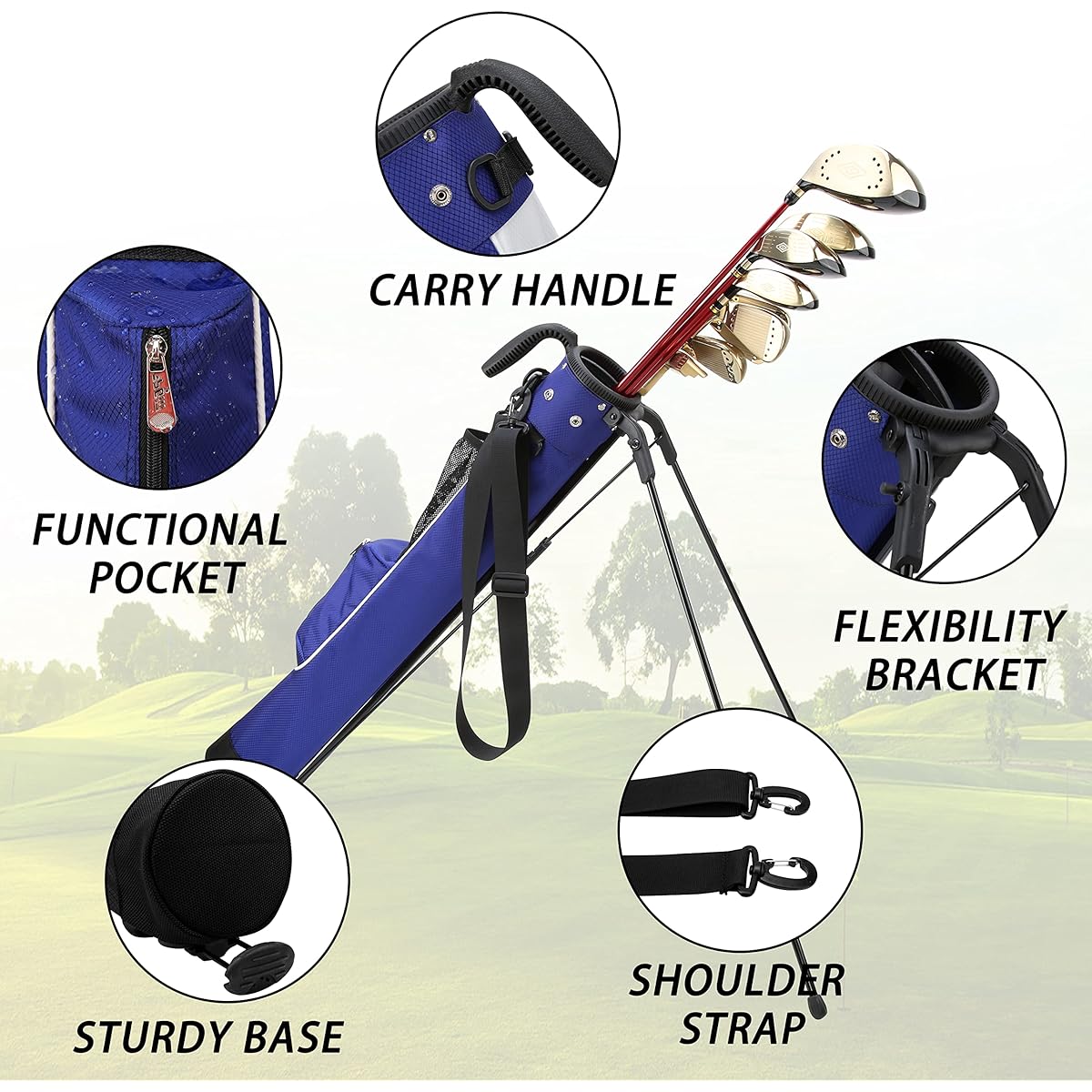 PGM Golf Bag - Lightweight PGM Golf Bag with Straps and Stand - Portable and Durable Pitch Putt Golf Bag - Golf Stand Bag for Driving Range, Par 3, Executive Course - Golf Gun Bag 2.0