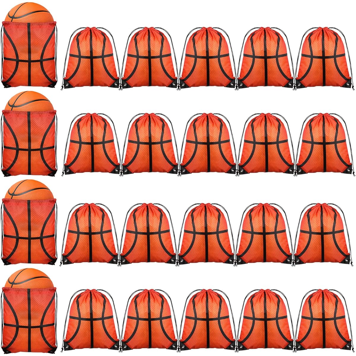 Saintrygo Basketball Party Gift Bags, 24 Pcs Basketball Party Gift Bags Drawstring Backpacks for Kids Basketball Sports Birthday Party Supplies (Basketball Style)