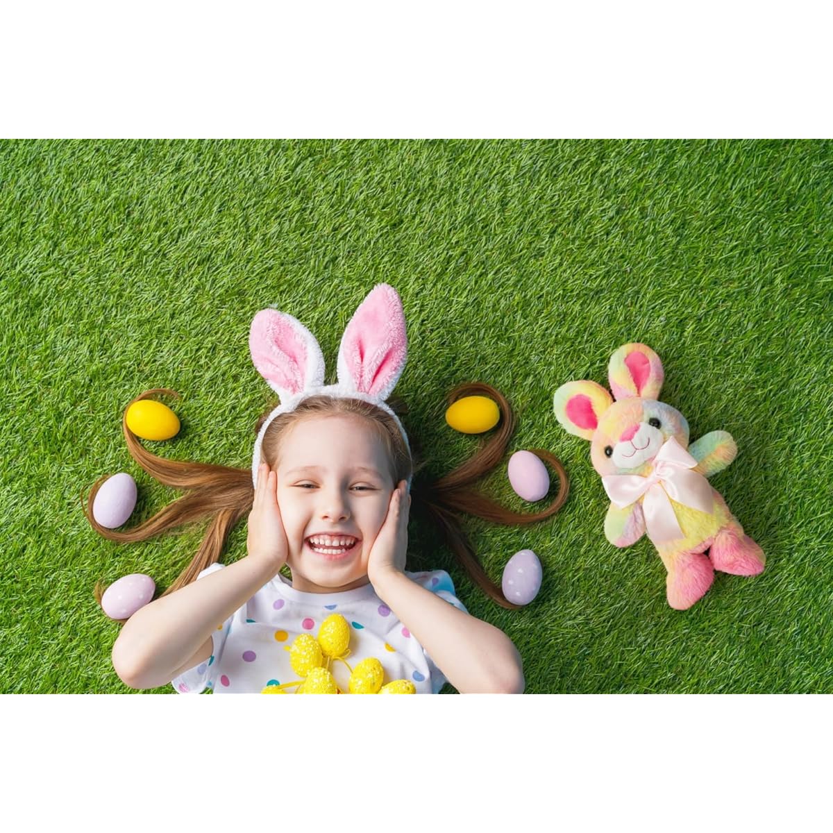 WENMOTDY Stuffed Rabbit, Rainbow Bunny with Big Bow Tie, Cute Bunny, Birthday, Easter Gift, 10"