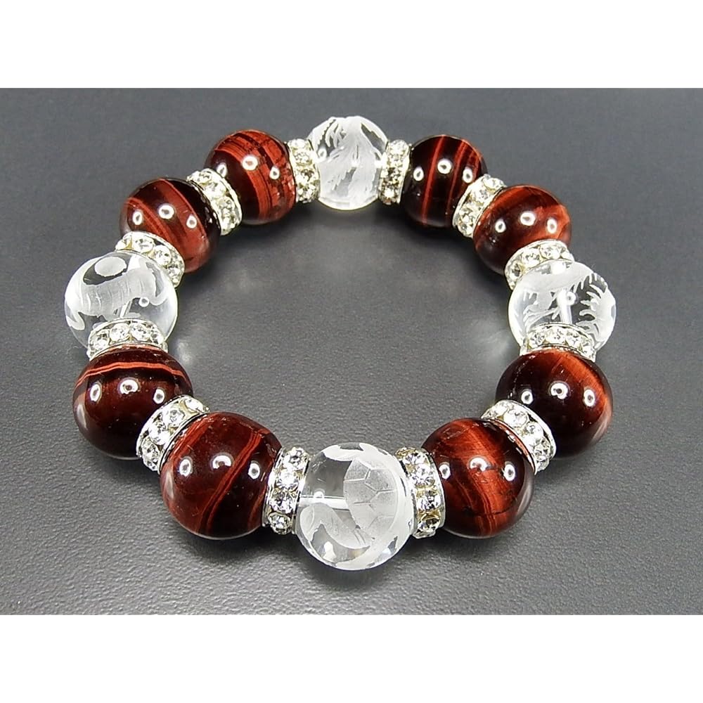 [Ishigai] Red Tiger Eye Four Gods Hand Carved Crystal Natural Stone Extra Thick 18mm Luxury Rondelle Prayer Beads Bracelet