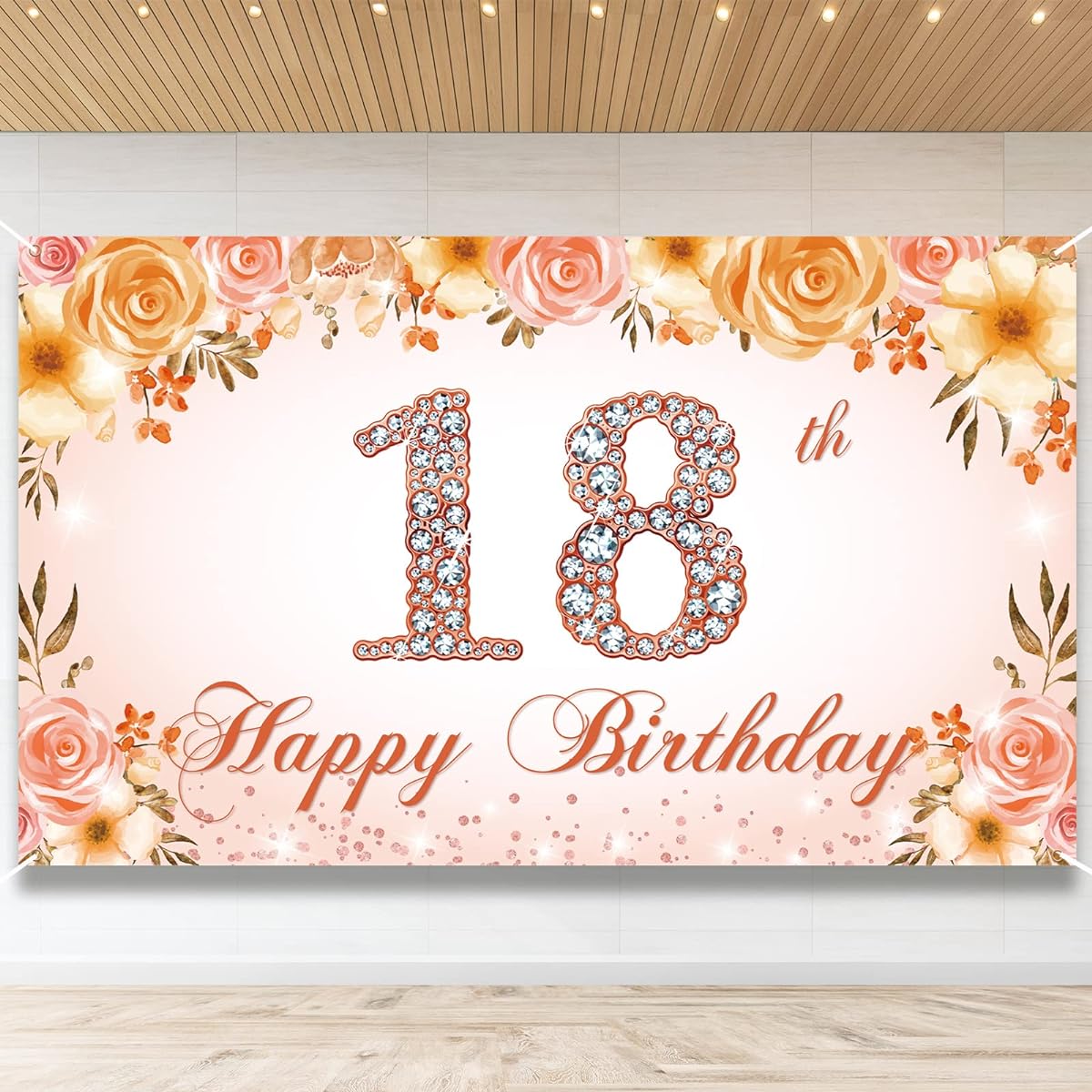 PHXEY 18th Birthday Decorations, Happy 18th Birthday Banner Backdrop Rose Gold 18th Birthday Party Photo Booth Props Yard Sign Poster Decor Outdoor Indoor Girl Fabric