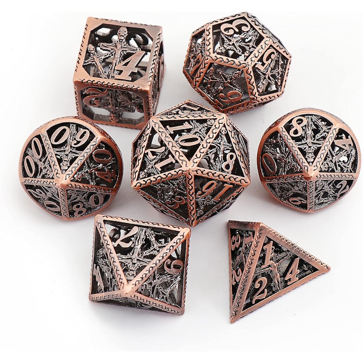 XINSHANGYUAN 7 Piece Metal Dice Set DND Game Polyhedral Hollow Out Metal D&D Dice Role Playing Game Dungeons and Dragons
