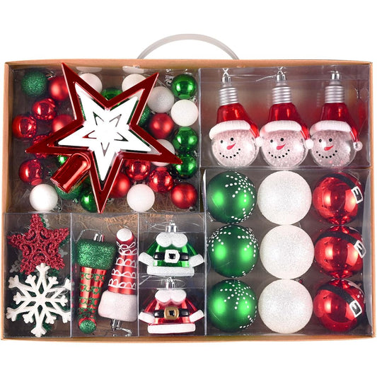 Valery Madelyn Christmas Ornament Set 70 Carat Red Green White Shatterproof Assorted Christmas Tree Decorations Set Whimsical Decor Hanging Ball Ornaments for Christmas Holiday Party Decorations