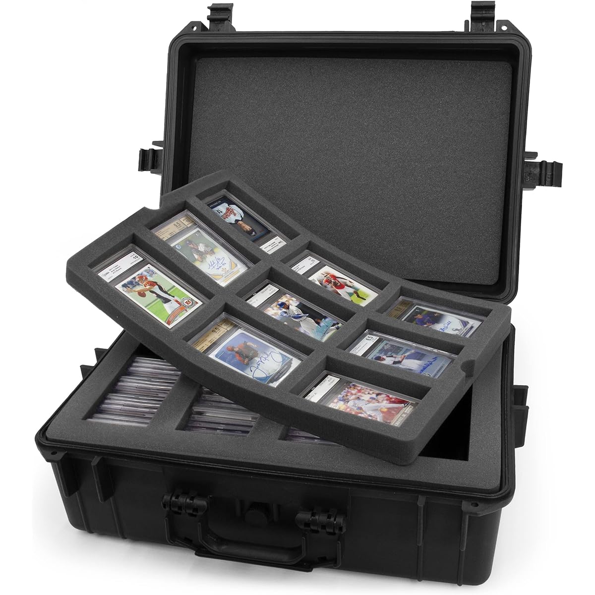 CASEMATIX XL Graded Card Storage Box - Fits 160+ Sports Cards, BGS, PSA Graded Cards, Waterproof Trading Case with Custom Foam Slots and Display