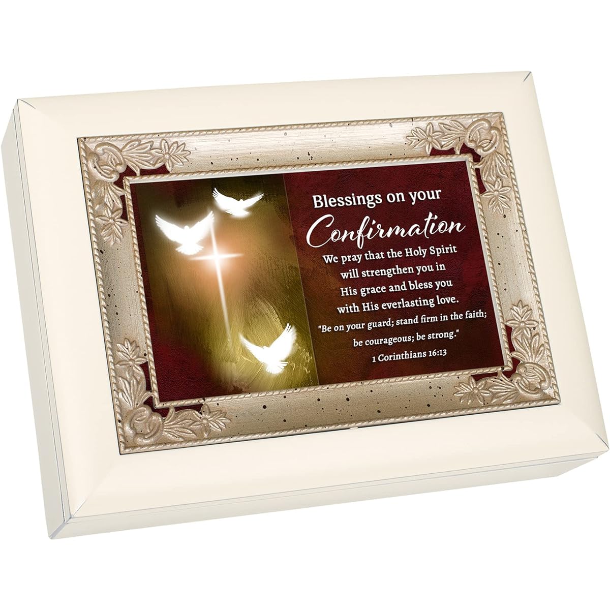 Cottage Garden Blessings On Your Confirmation Ivory Italian Style Jewelry Music Box Ave Maria