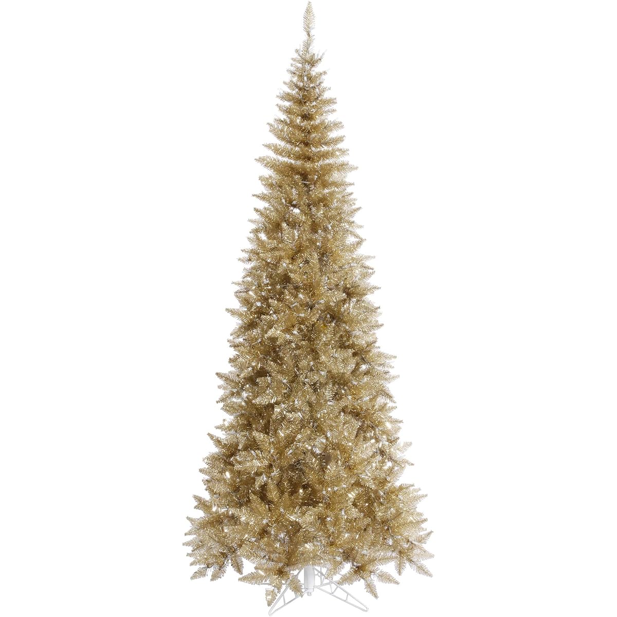 Vickerman 6.5ft Champagne Tinsel Fir Slim Artificial Christmas Tree - No Lights - Artificial Champagne Christmas Tree - Seasonal Indoor Decor