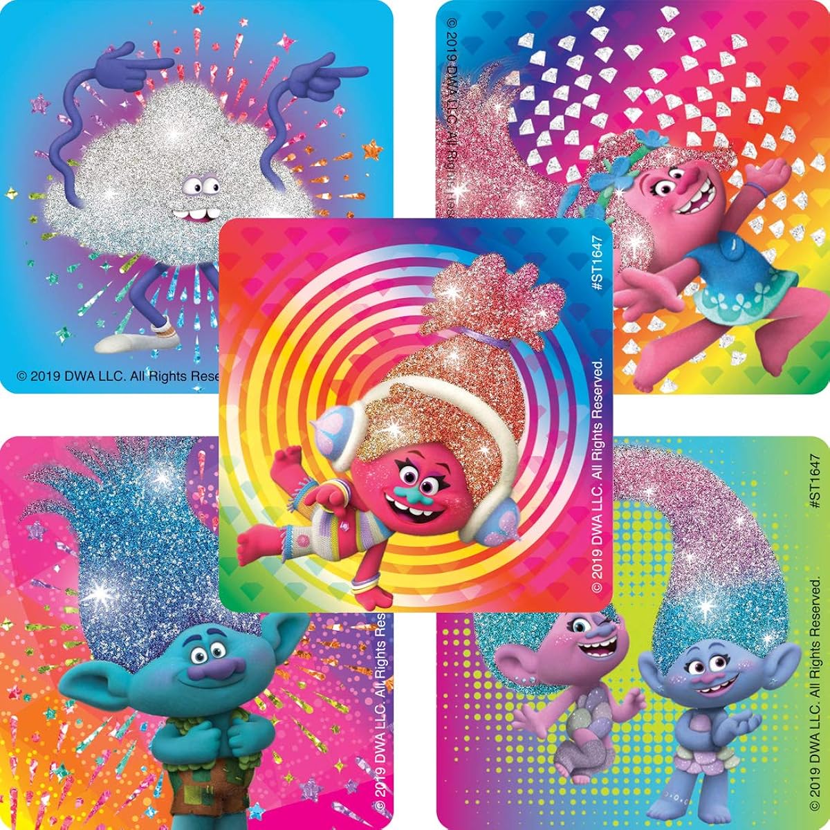 Trolls Gem glitter stickers 50 pieces