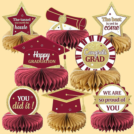 2021 Graduation Party Decorations, Class of 2021 Graduation Beehive Centerpieces, Congratulations Graduation Party Favors, Maroon, 8 Pieces
