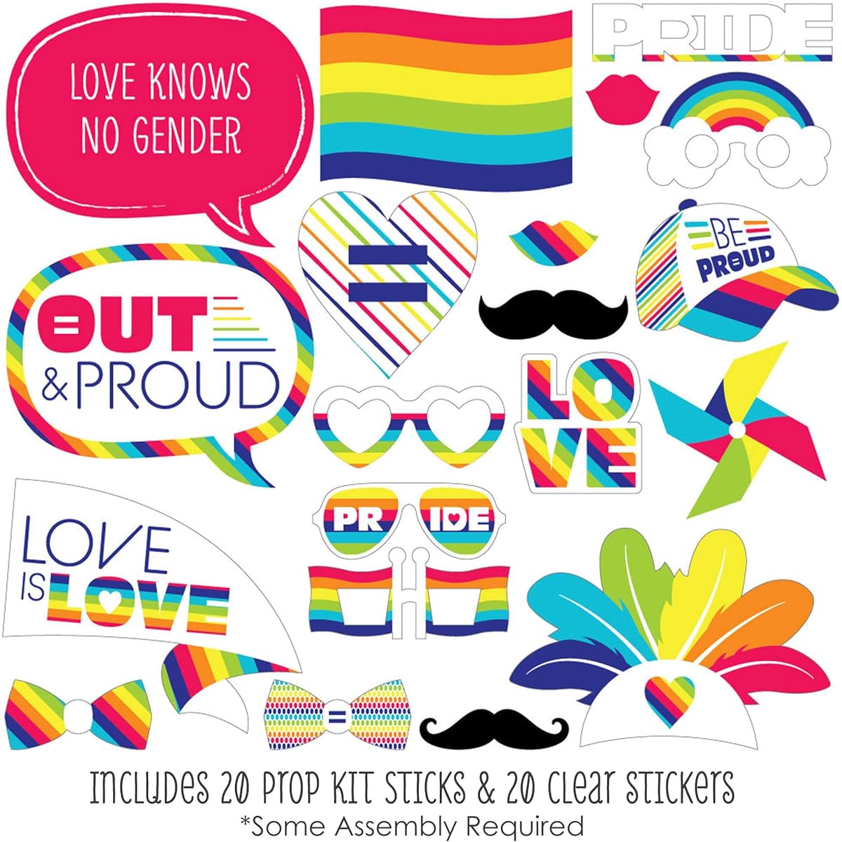 Big Dot of Happiness Love is Love - Gay Pride - LGBTQ Rainbow Party Photo Booth Props Kit - 20 Pieces