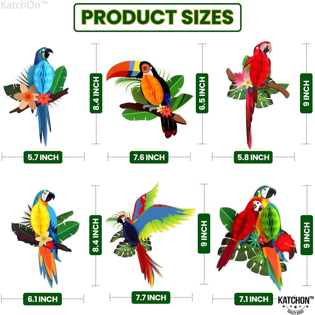 KatchOn Tropical Bird Honeycomb Cutouts - Big 6 Pack | Luau Party Decorations | Tropical Party Decor, Hawaiian Party Decorations, Rainforest Decorations | Jungle Decor, Tiki Party