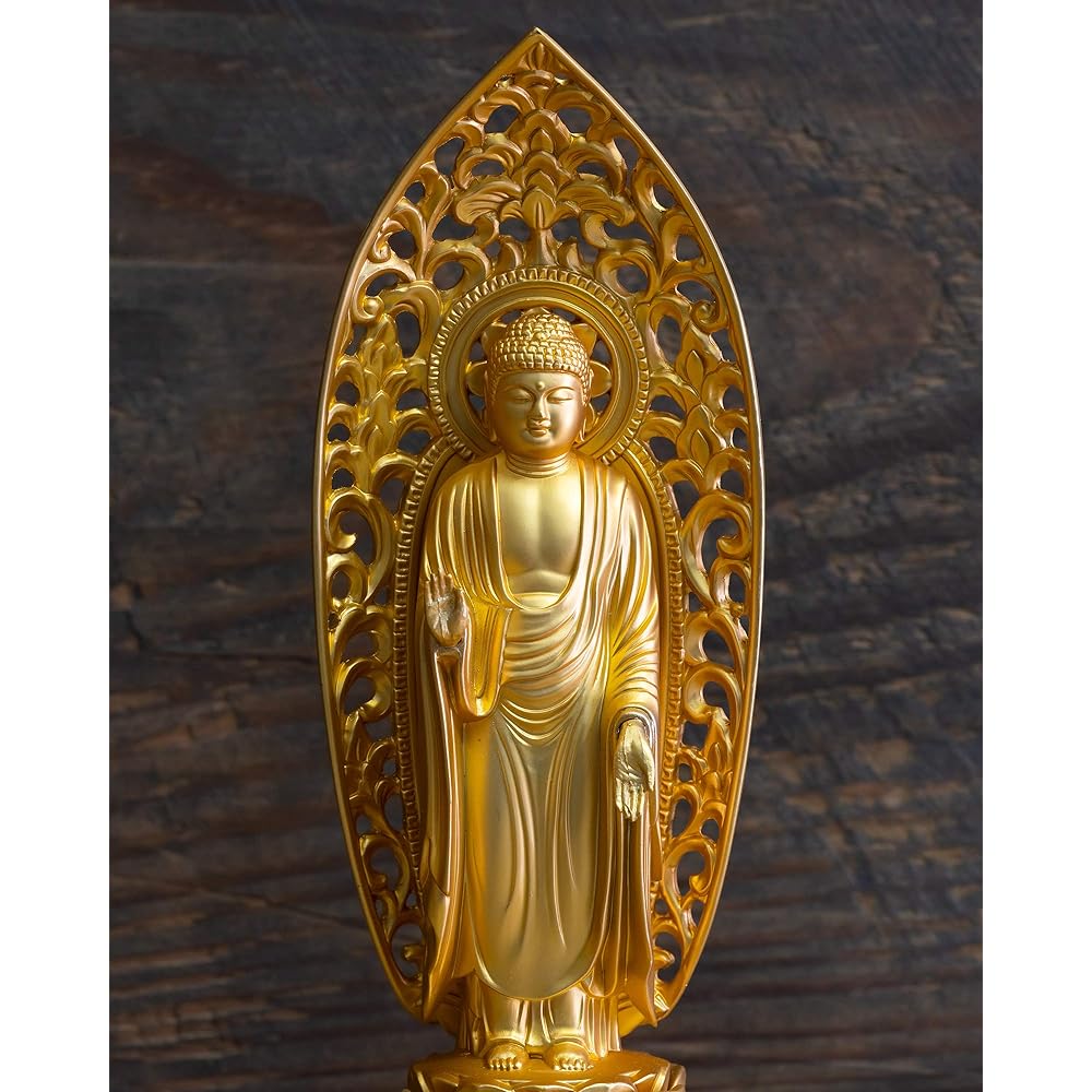 Buddha statue Shaka Nyorai 19cm (gold plated/24K gold) Buddhist sculptor: Hideun Makita Original model _ "Soto sect, Rinzai sect, Tendai sect" Takaoka copperware (Shakanyorai/L)