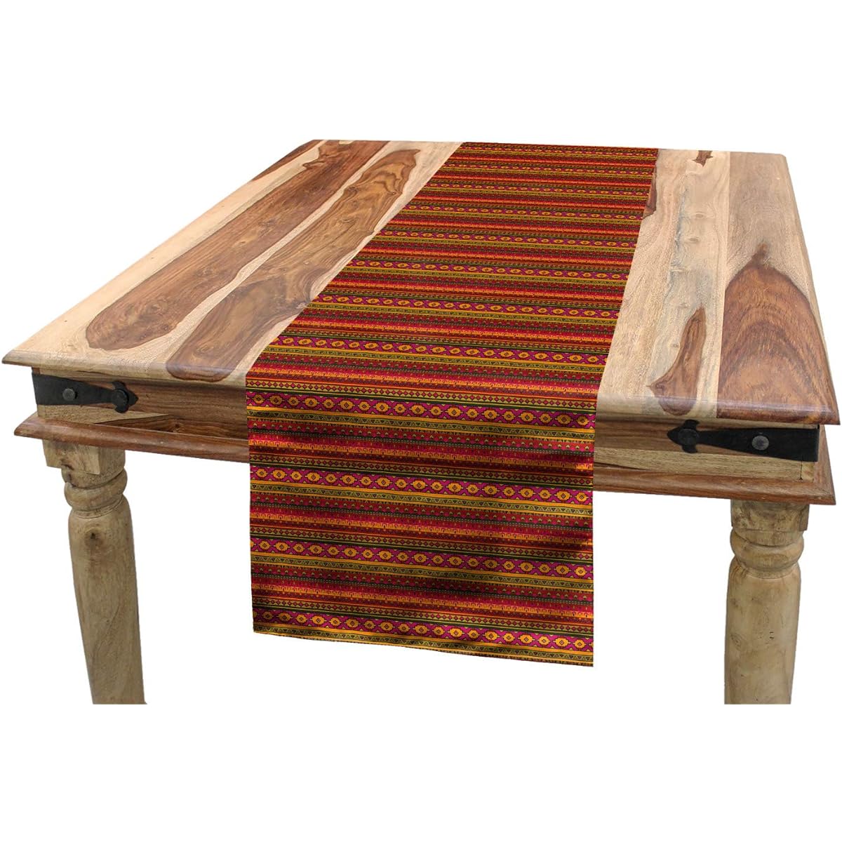 Lunarable Aztec Table Runner with South American Abstract Border Mexican Peruvian Folk Art Elements Boho Doodle, Dining Room Kitchen Rectangular Runner, 16" x 90", Orange Green