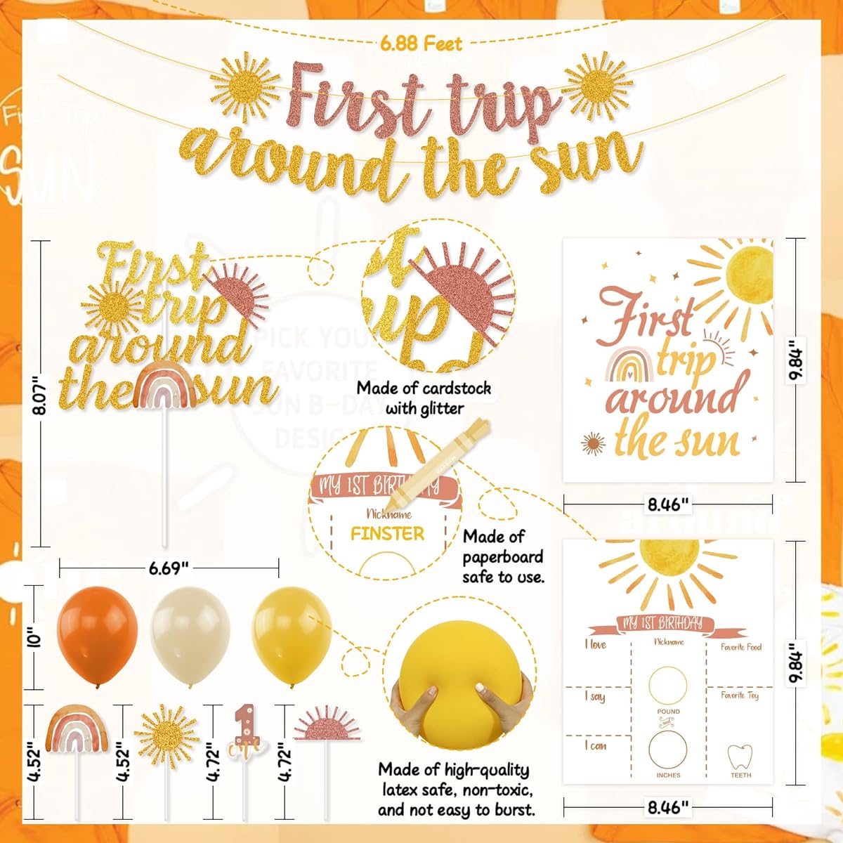 Boho Sun 1st Birthday Decorations First Journey into the Sun Birthday Decorations Balloon Garland Arch Kit Banner Cake Topper Sun Theme Swirl Decoration First Birthday Girls Boys