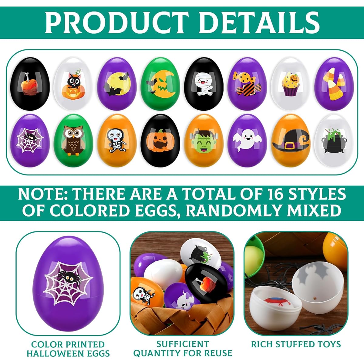 Fulmoon Halloween Eggs Colorful Plastic Skeleton Eggs Halloween Squishy Trick or Treating Candy Box Halloween Party Supplies 80pcs 68pcs Spiders 16pcs Toys