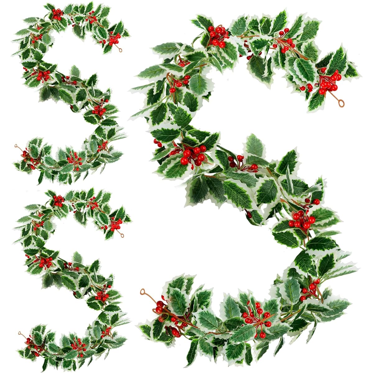 WILLBOND 3 Pieces Christmas Garland Red Berry Green Garland 5.7ft Artificial Christmas Red Berry Flower Vine Winter Holly Leaf Garland Outdoor Christmas Fireplace Home Decoration (Fresh Style)