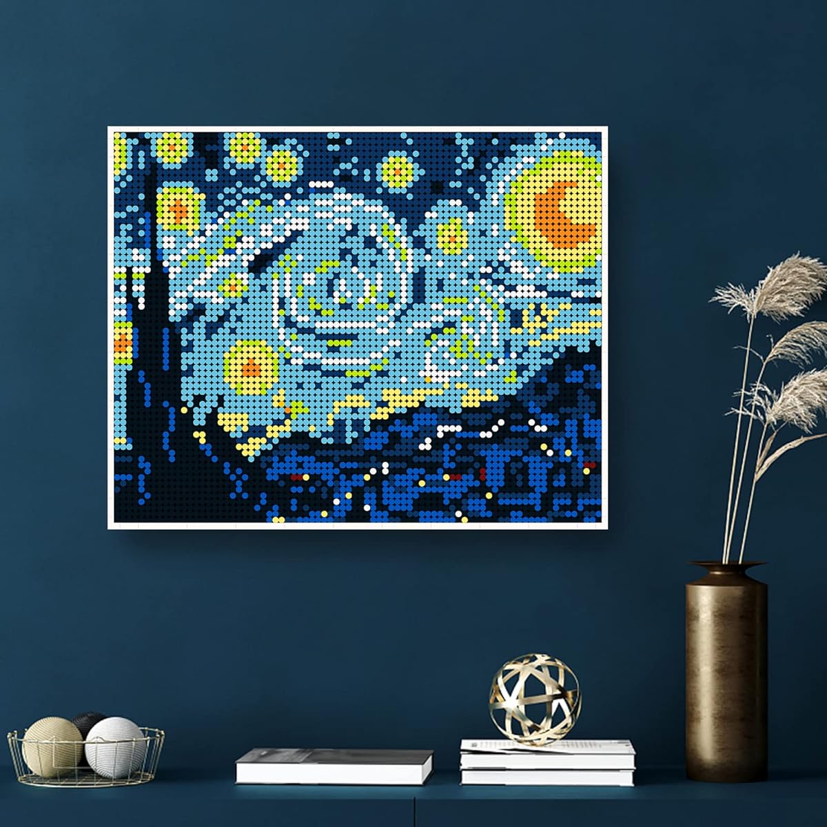 PIPART Mosaic Wall Art Starry Night Vincent Van Gogh 25.8x20.8 Inch Building Blocks MOC Pixel Painting Art Plastic Puzzle Wall Decor
