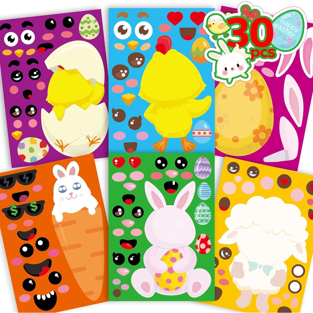 Funnlot Easter Party Games for Kids, Happy Easter Make Your Own Stickers, Happy Easter Party Games, Easter Activities for Adults, Easter Bunny Egg Carrot Stickers for Boys and Girls