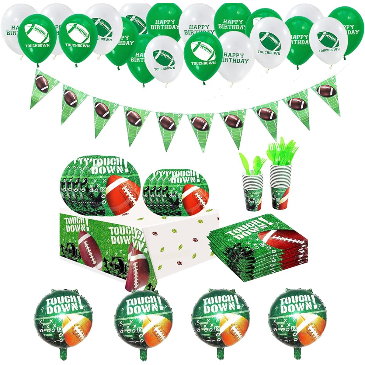 Fivebop Football Theme Birthday Party Supplies and Decorations Set, Banner, Plates, Cups, Napkins, Balloons, Tableware Set, Tablecloth, Sports Party Decoration Supplies for Kids Boys, 16 Piece Set