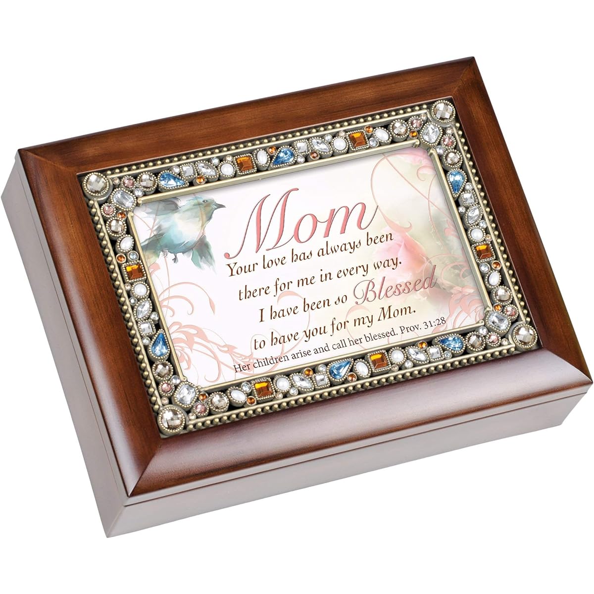 Cottage Garden Mom Your Love Has Been for Me Woodgrain Jewelry Music Box "How Great Thou Art"