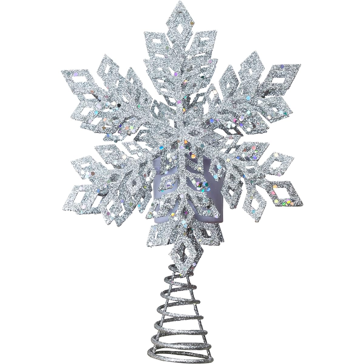 Joiedomi Christmas Tree Topper Silver Snowflake Tree Topper LED Rotating White Star Snowflake Projector Light Christmas Tree Decorations Holiday Party Indoor Decor